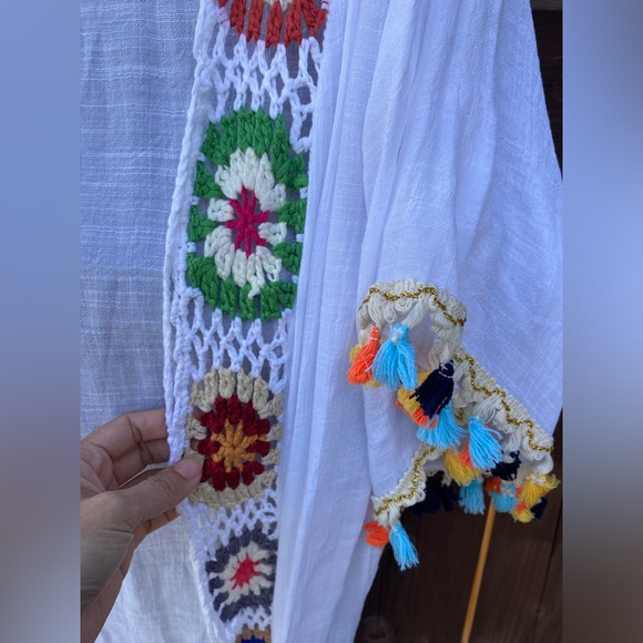 Cleo Multi-Colour Long Crochet Trim Kimono Womens White Size S - Picture 2 of 9